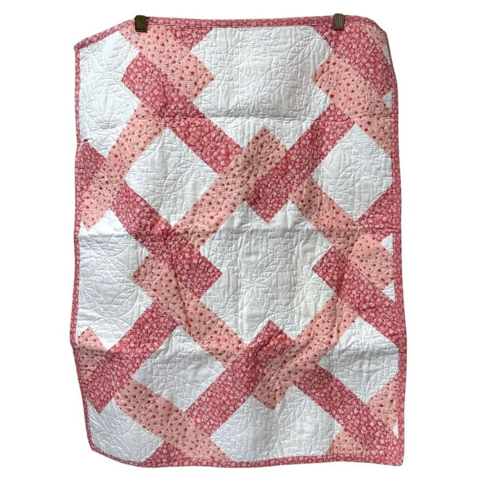 Martha Stewart Quilted Pillowcase One Standard Sham Pink White Print 100% Cotton
